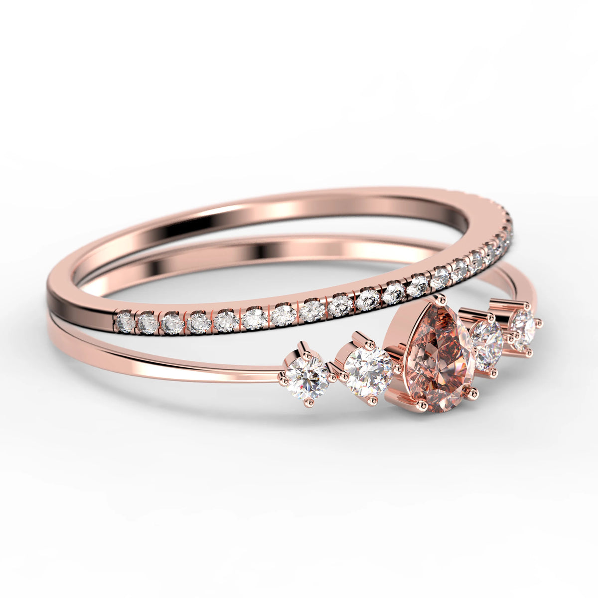 1.55 Carat Pear Cut Morganite And Diamond Moissanite Engagement Ring in 925 Sterling Silver With 18k Rose Gold Plating O9525
