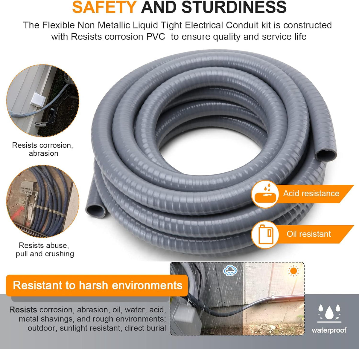 1 in. 50ft Flexible Non Metallic Liquid Tight Electrical Conduit Kit with 5 Straight and 3 Angle Fittings T991398