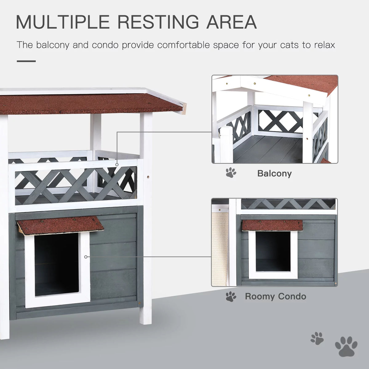 2-story Cat House Wood Shelter with Condo Sisal Ramp, Gray V749