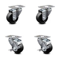 3.5 inch Soft Rubber Swivel Top Plate Caster Set with 2 Brakes X7957