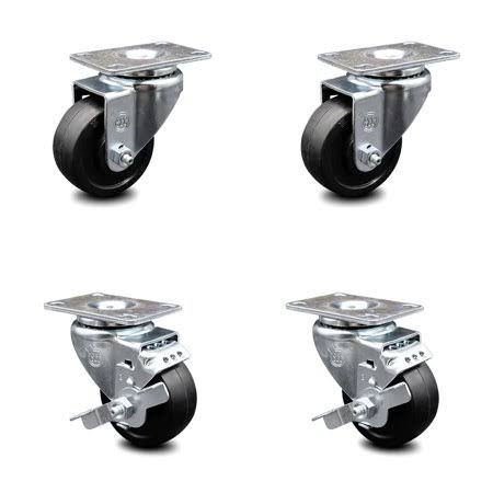 3.5 inch Soft Rubber Swivel Top Plate Caster Set with 2 Brakes X7957