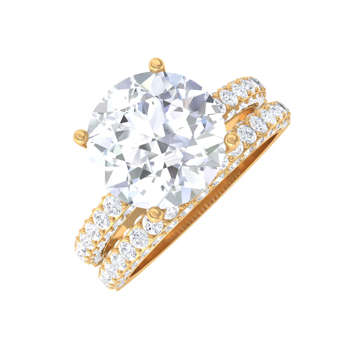 14K Yellow Gold Moissanite Solitaire Bridal Ring Set U4888