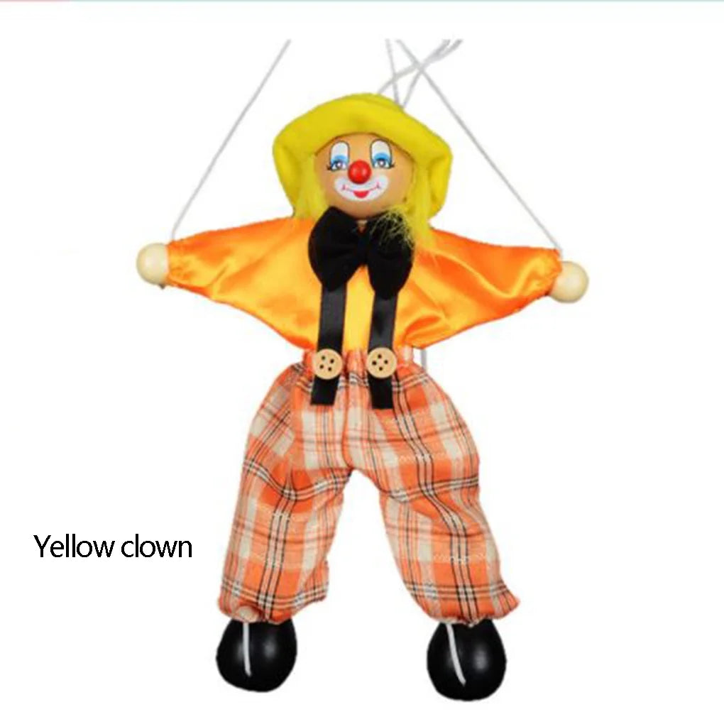 Colorful Pull String Puppet Clown Wooden Marionette Doll B918