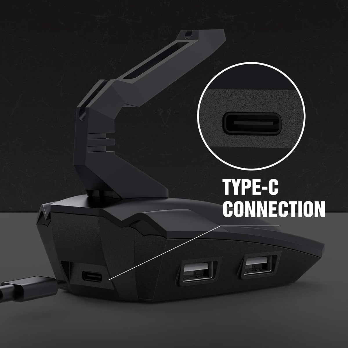 Black Gaming Mouse Bungee with 4 Port USB Hub J170