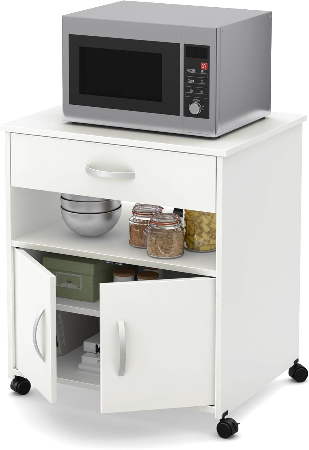 Pure Black Microwave Cart on Wheels U573