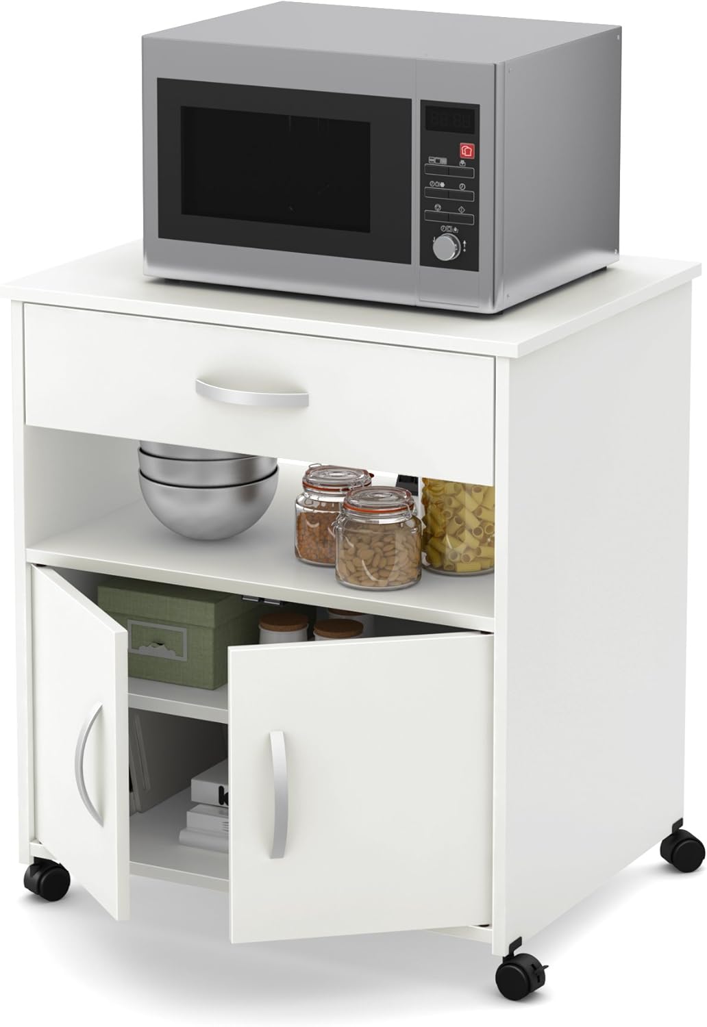 Pure Black Microwave Cart on Wheels U573