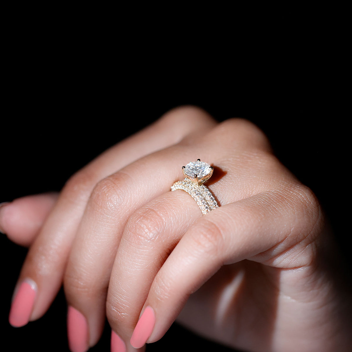 14K Yellow Gold Moissanite Solitaire Bridal Ring Set U4888