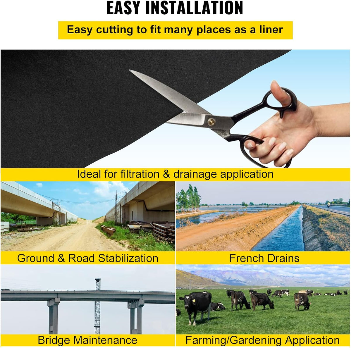 4OZ Heavy Duty Geotextile Landscape Fabric, 15ft x 20ft Black Pack of 2 B728