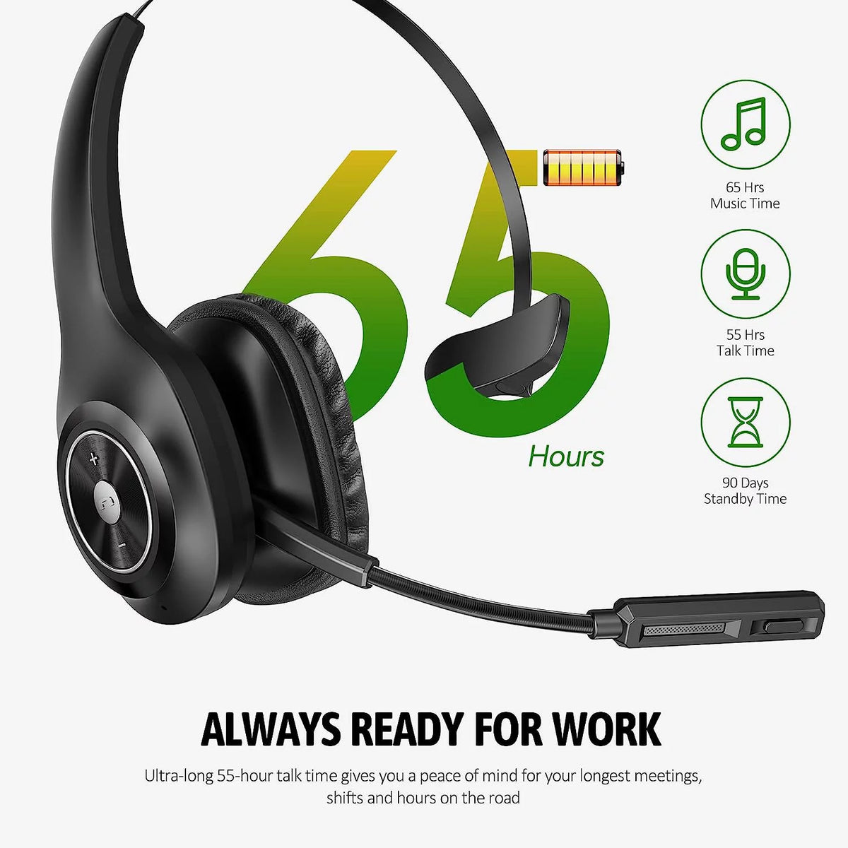 Bluetooth Headset with Microphone Noise Cancelling, 55H Talk Time K528