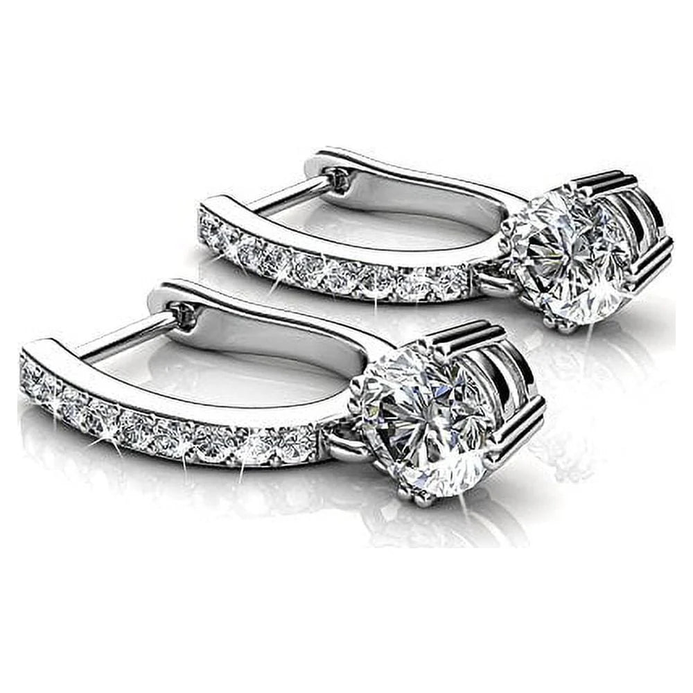 18k White Gold Plated Silver Crystal Drop Dangle Earrings K670