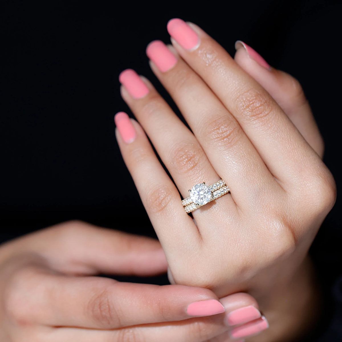 14K Yellow Gold Moissanite Solitaire Bridal Ring Set U4888