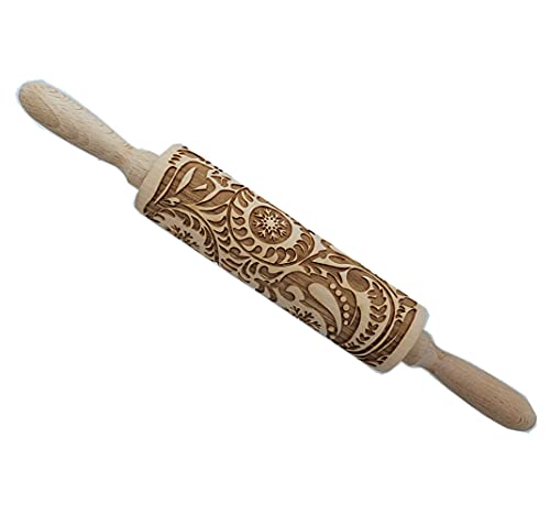 14.9" Paisley Engraved Wooden Rolling Pin I318830