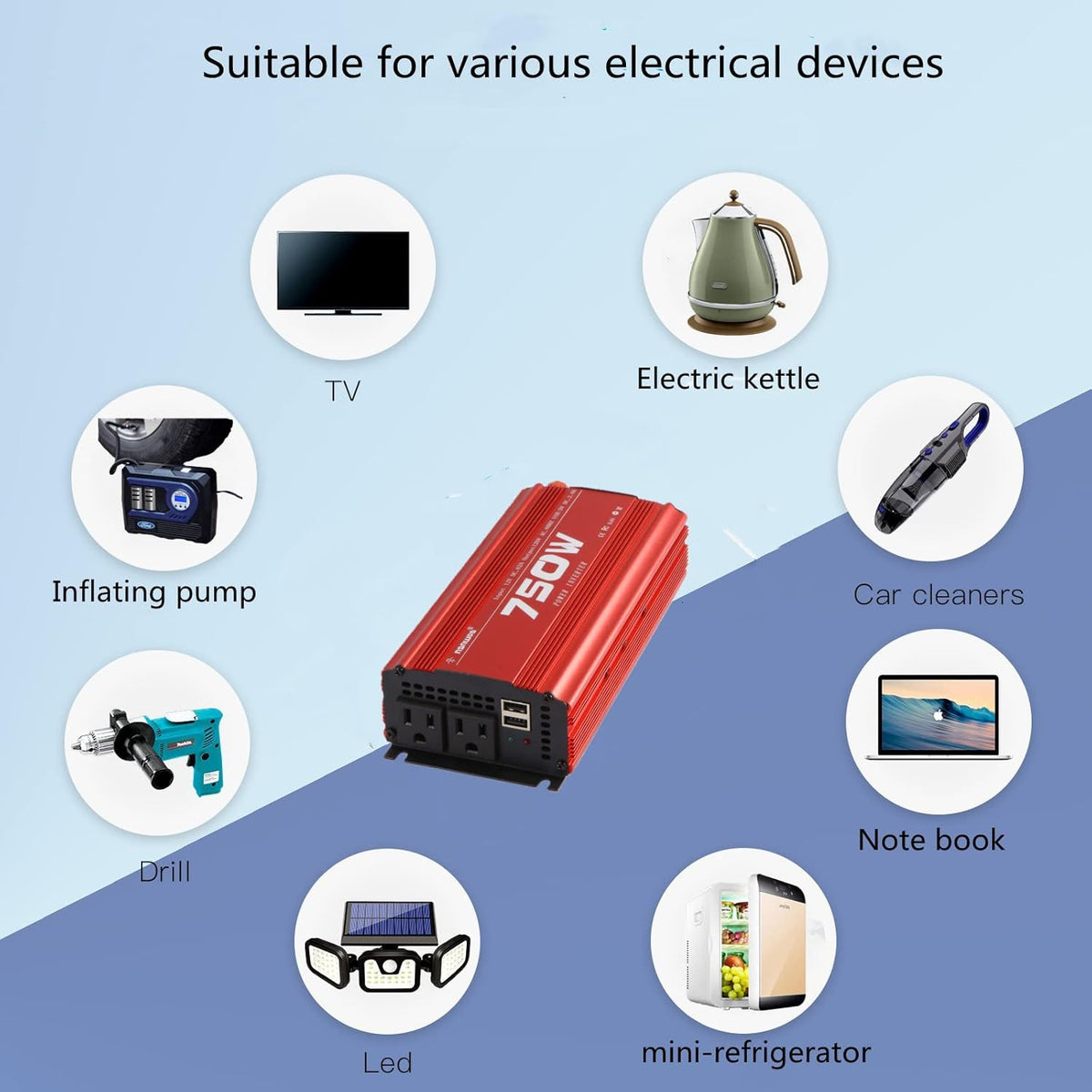 750W Car Power Inverter DC 12V to 110V AC Power Converter with 2 USB Outlet and 2 AC Outlet Q9330