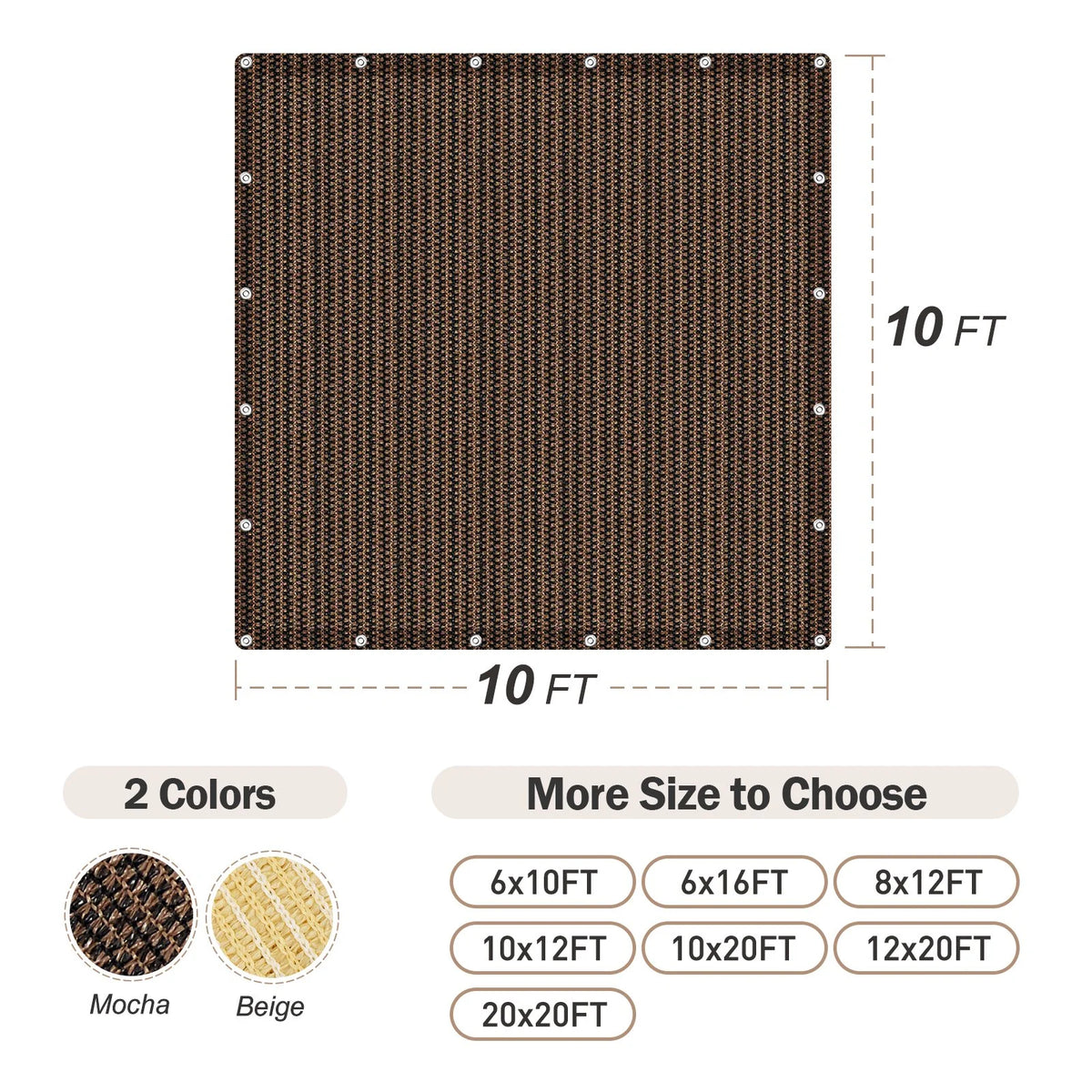 10 x 10 FT Mocha Shade Cloth Tarp X9513