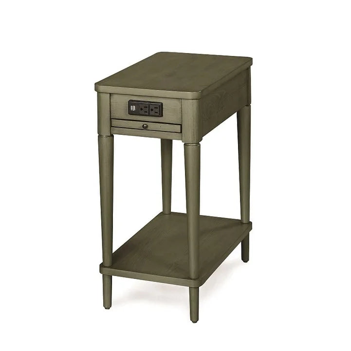 Green Distressed Solid Wood Charging Chairside End Table H517