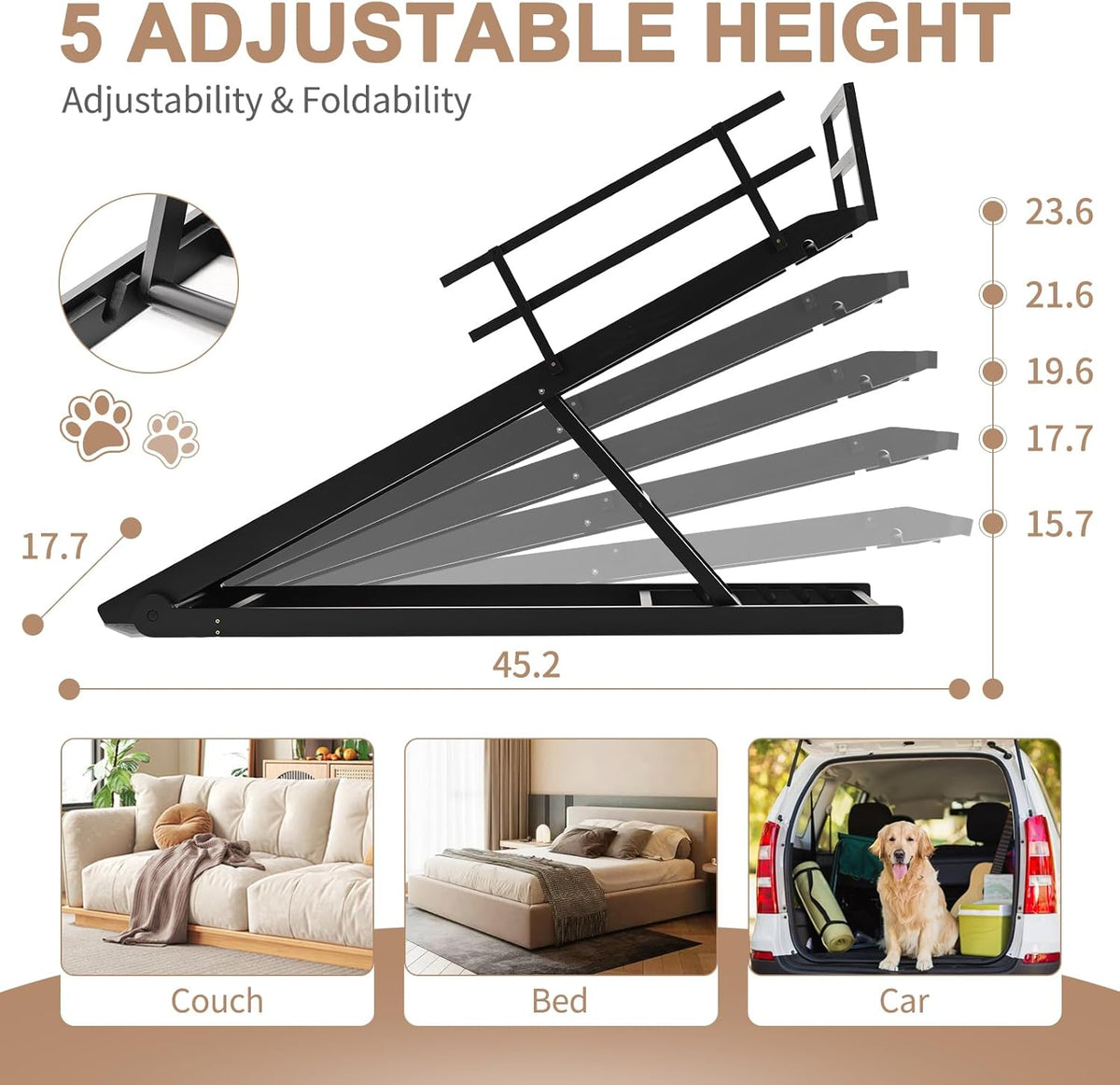 5 Level Adjustable Folding Pet Ramp, 45.2" Long K205