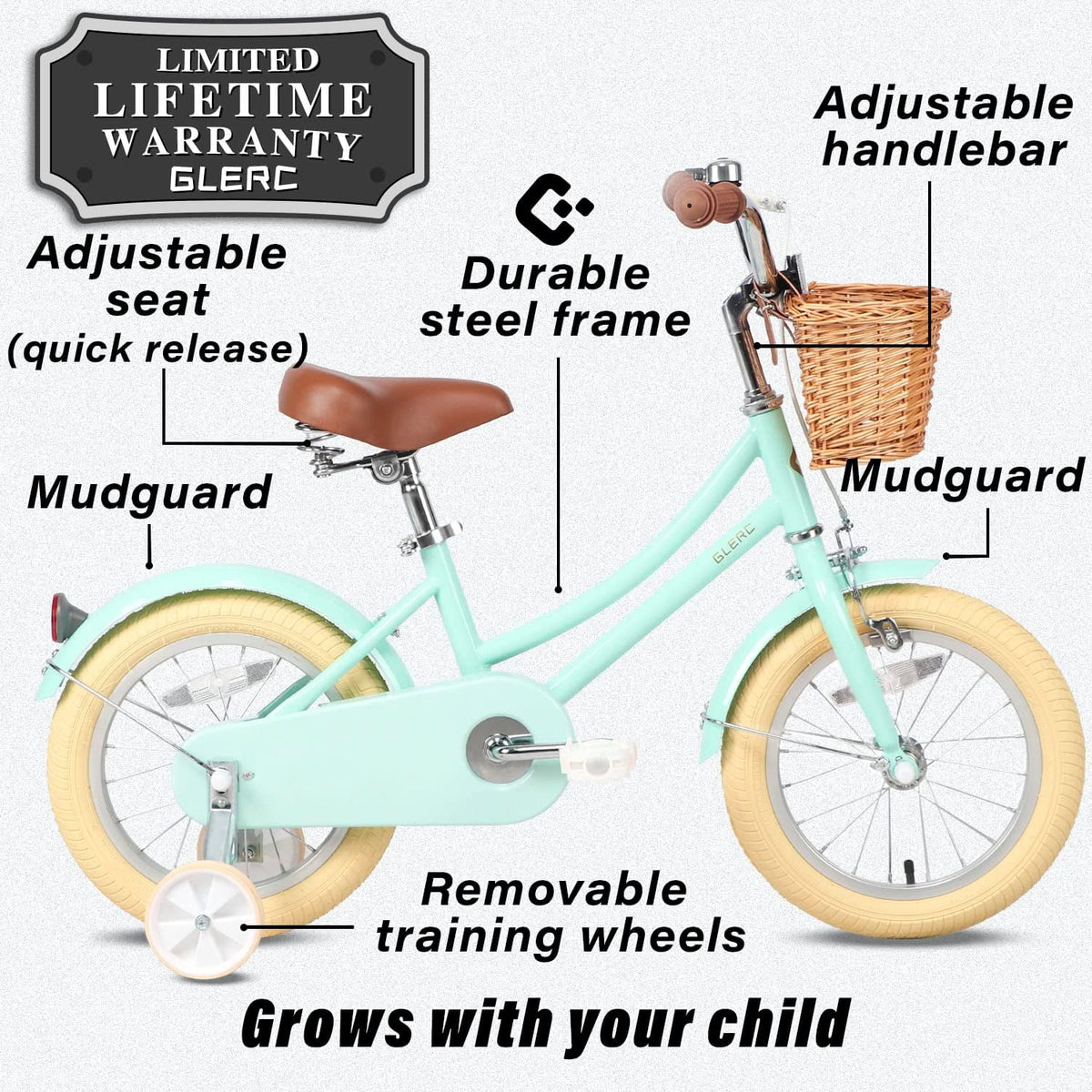 14 Inch Kids Bike with Basket Training Wheels and Bell D415484