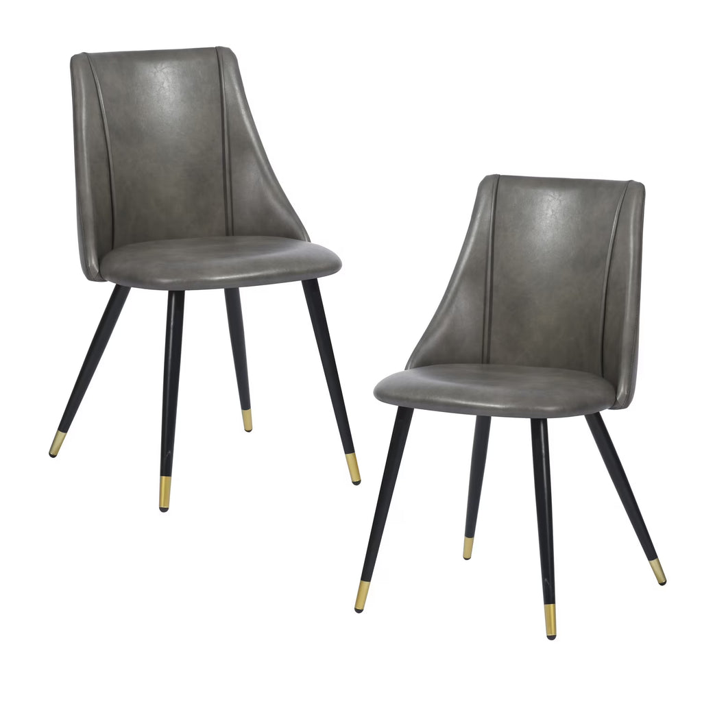 Grey Faux Leather Upholstered Dining Chairs Set of 2 with Metal Legs C1472