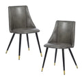 Grey Faux Leather Upholstered Dining Chairs Set of 2 with Metal Legs C1472