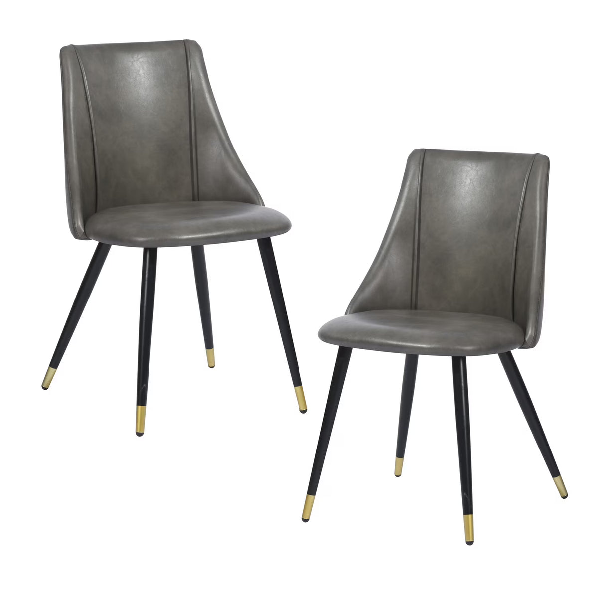 Grey Faux Leather Upholstered Dining Chairs Set of 2 with Metal Legs C1472