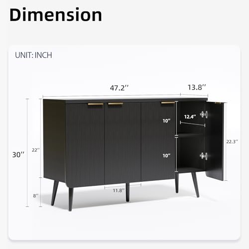 Black Fluted 4 Door Buffet Cabinet with Storage F395153