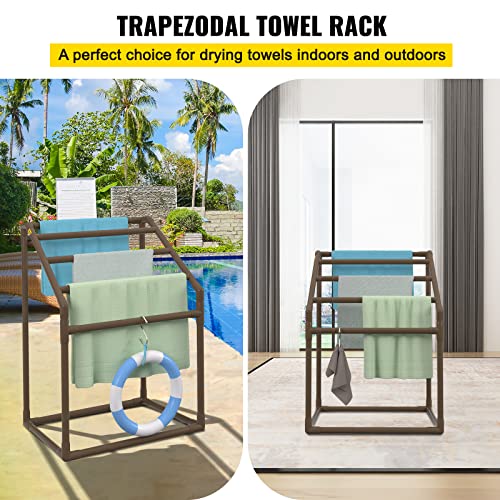 5 Bar Brown Freestanding PVC Pool Towel Rack with 8 Towel Clips N411264