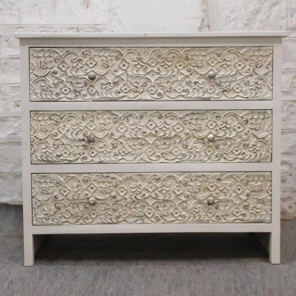 Handcarved Mango Wood 3 Drawer Dresser U689