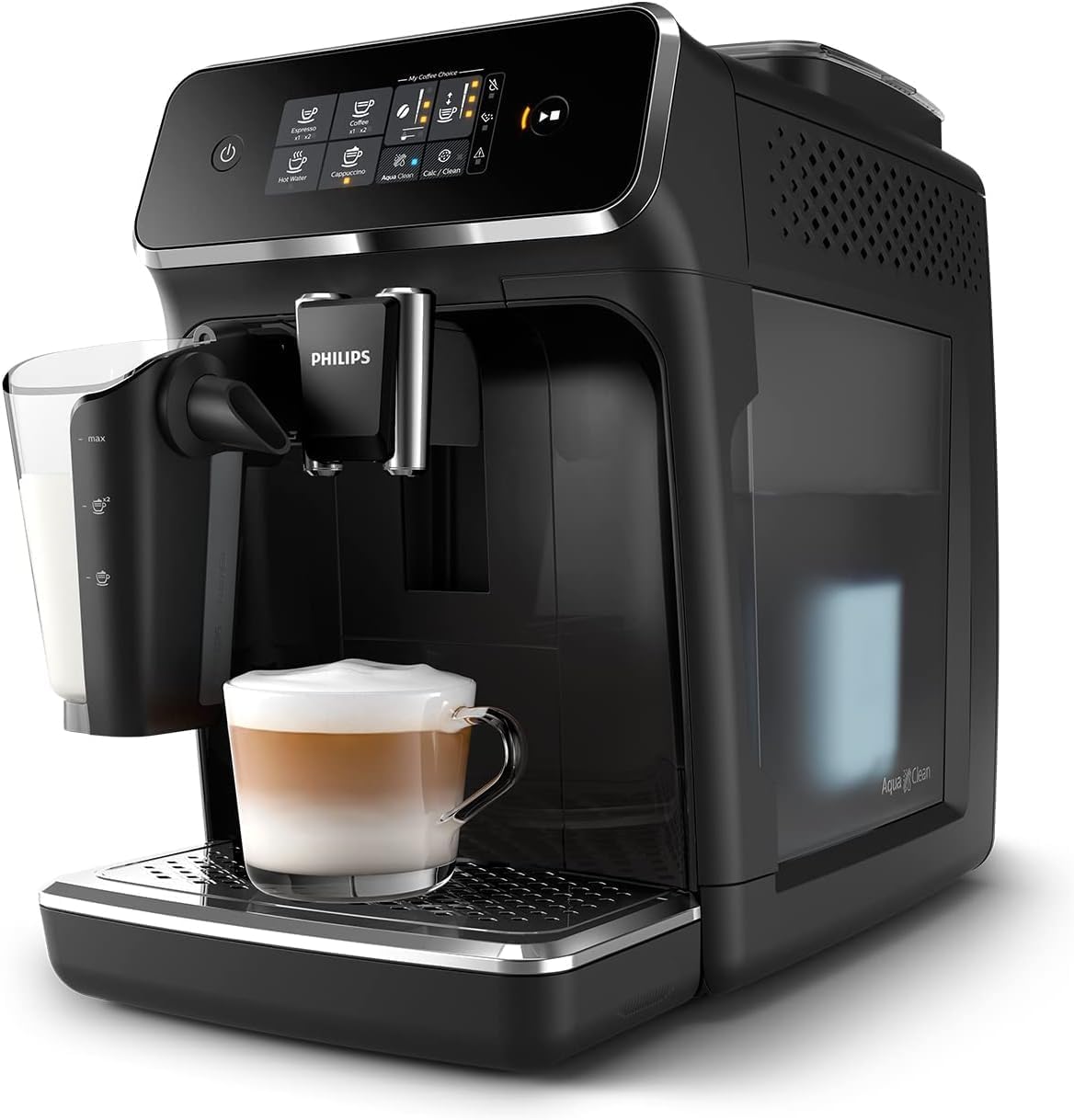 Black Fully Automatic Espresso Machine with LatteGo Milk Frother and Ceramic Grinder P97291