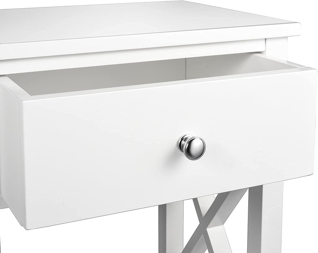2 Pcs White Wooden Side End Table Night Stand with Bin Drawer V872886