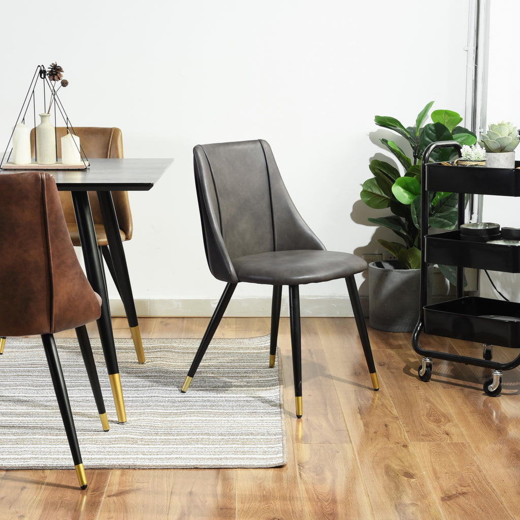 Grey Faux Leather Upholstered Dining Chairs Set of 2 with Metal Legs C1472