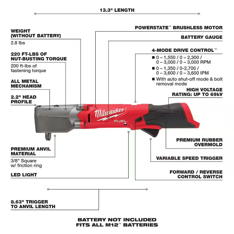 12V Lithium-Ion Brushless Cordless Right Angle Impact Wrenches with 2.5 Ah Batteries I3053