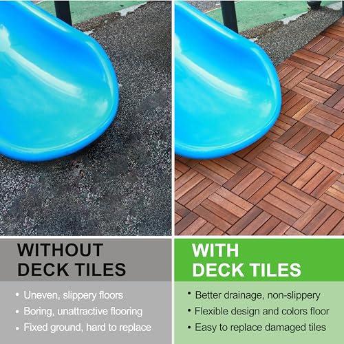 10 Pcs Interlocking Acacia Wood Patio Tiles, 12"x12", Teak A7887