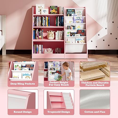 White Wood Kids Bookshelf with 3 Cube Bins Fabric Drawers X325