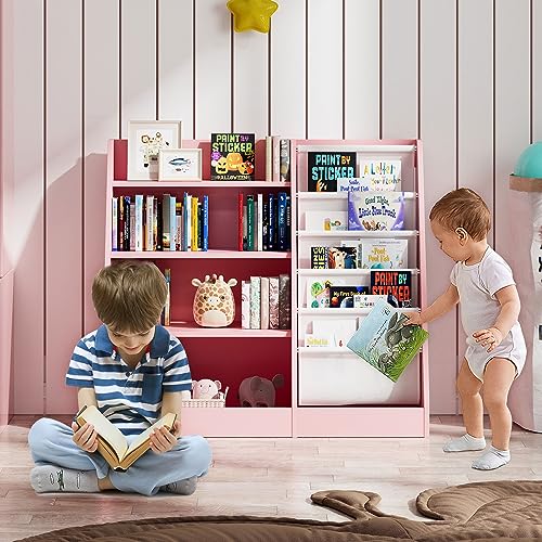 White Wood Kids Bookshelf with 3 Cube Bins Fabric Drawers X325