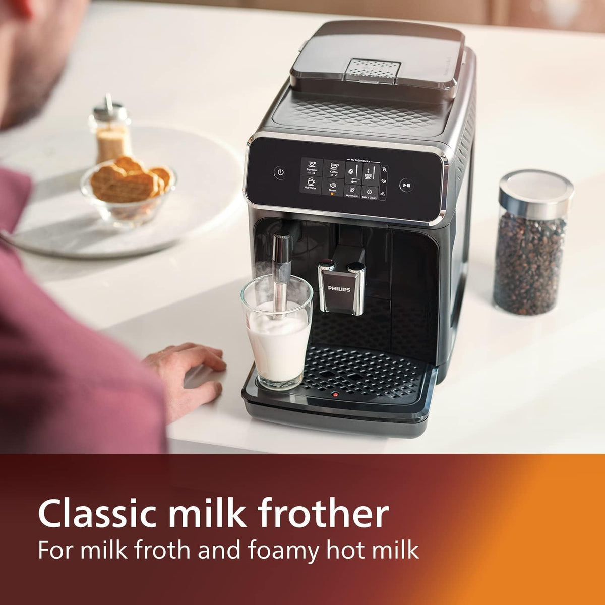 Black Fully Automatic Espresso Machine with LatteGo Milk Frother and Ceramic Grinder P97291
