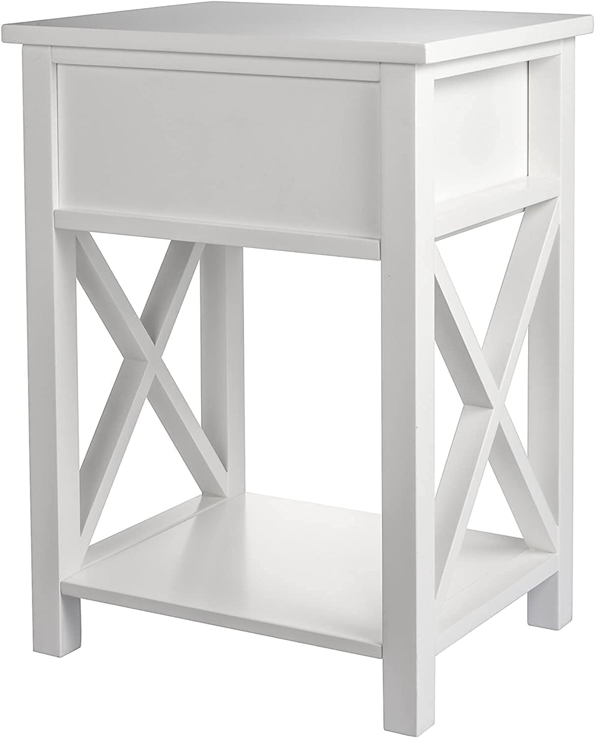 2 Pcs White Wooden Side End Table Night Stand with Bin Drawer V872886