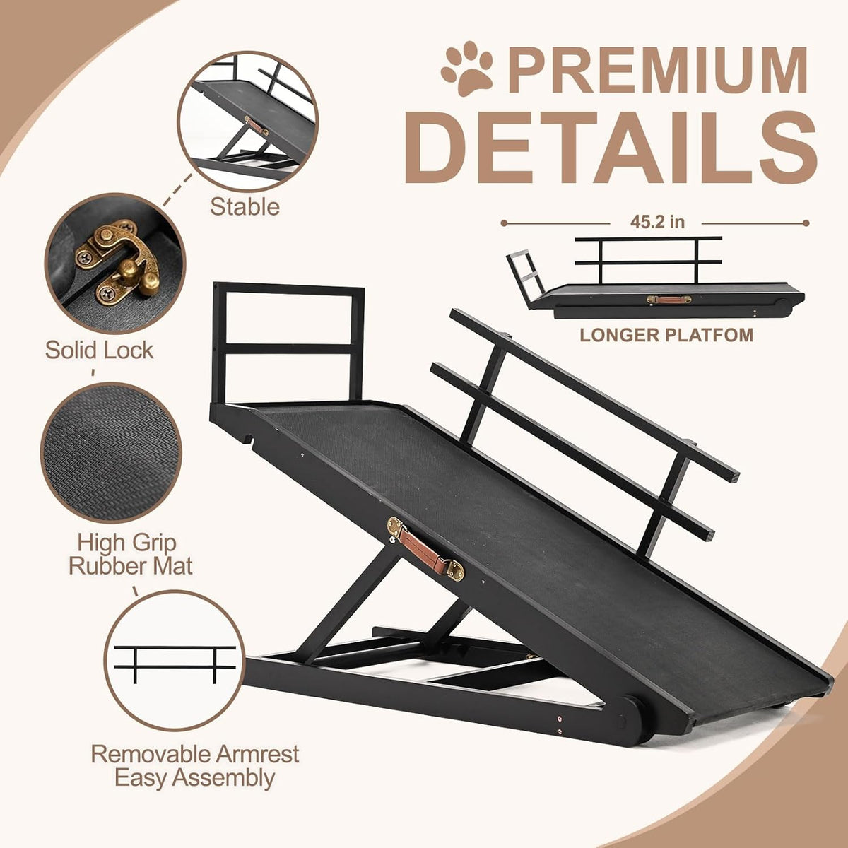 5 Level Adjustable Folding Pet Ramp, 45.2" Long K205