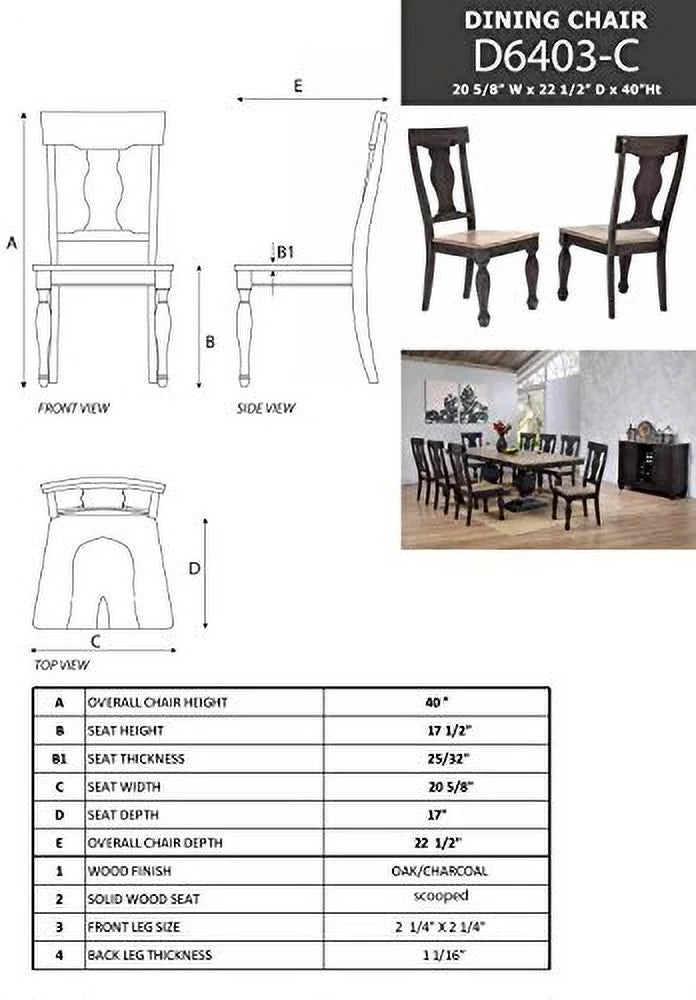 Charcoal Oak Wood Dining Side Chairs, Set of 2 K10311