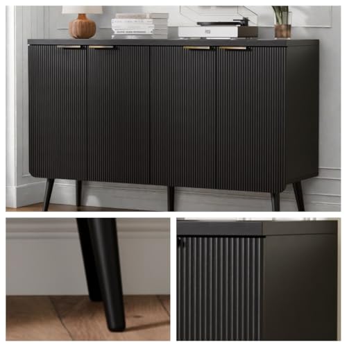 Black Fluted 4 Door Buffet Cabinet with Storage F395153