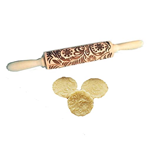 14.9" Paisley Engraved Wooden Rolling Pin I318830