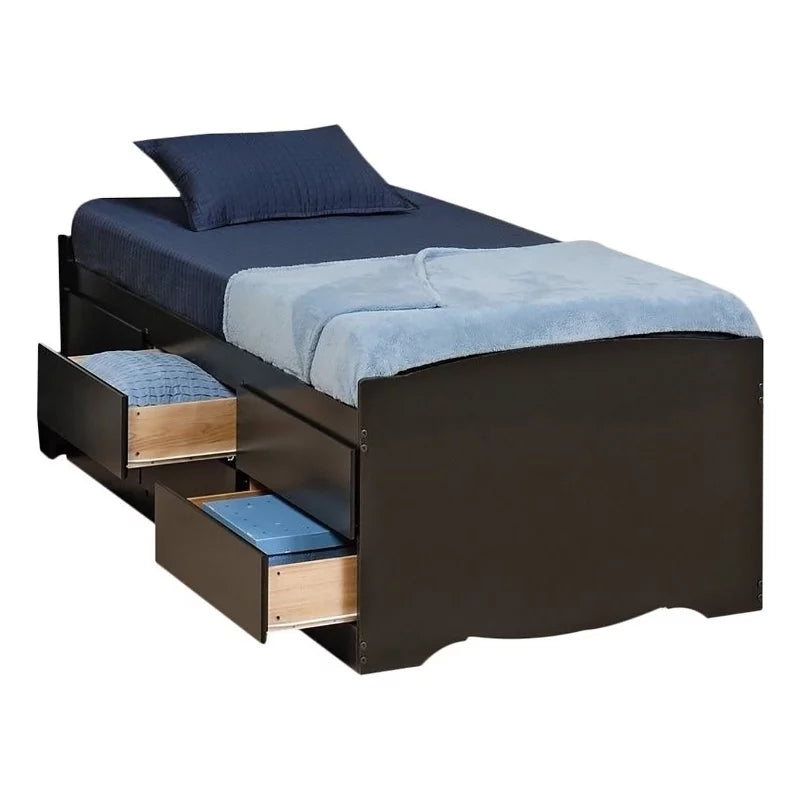Contemporary Wood Twin Platform Storage Bed in Black S53627