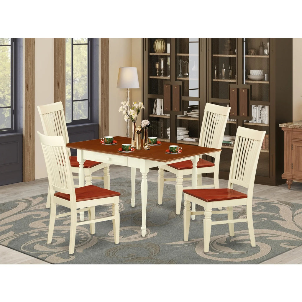 5 Pieces Solid Wood Drop Leaf Kitchen Table Set X238