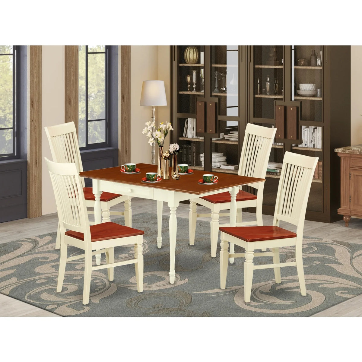 5 Pieces Solid Wood Drop Leaf Kitchen Table Set X238