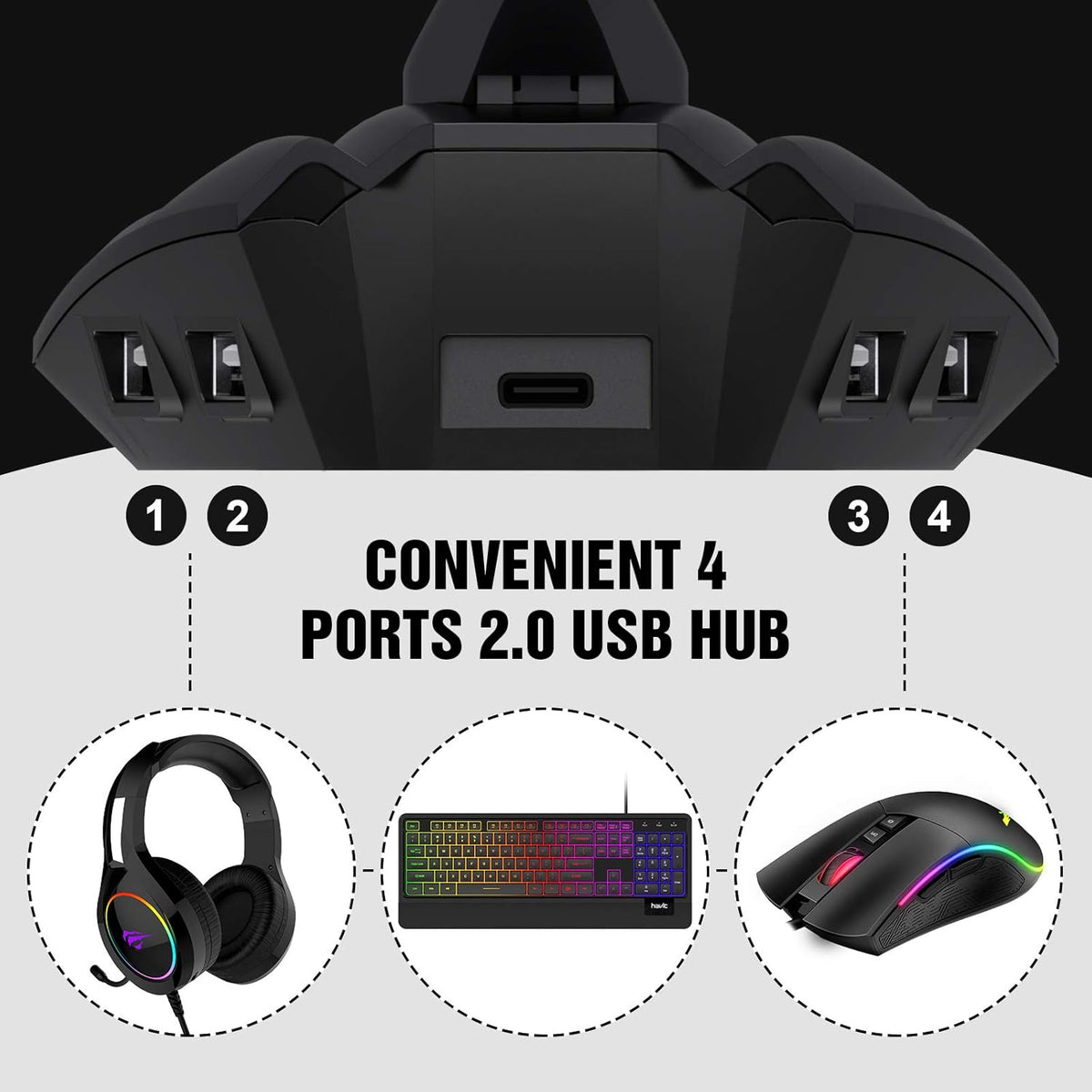 Black Gaming Mouse Bungee with 4 Port USB Hub J170