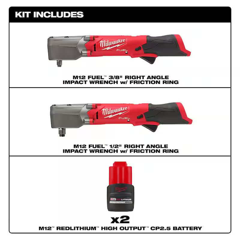 12V Lithium-Ion Brushless Cordless Right Angle Impact Wrenches with 2.5 Ah Batteries I3053