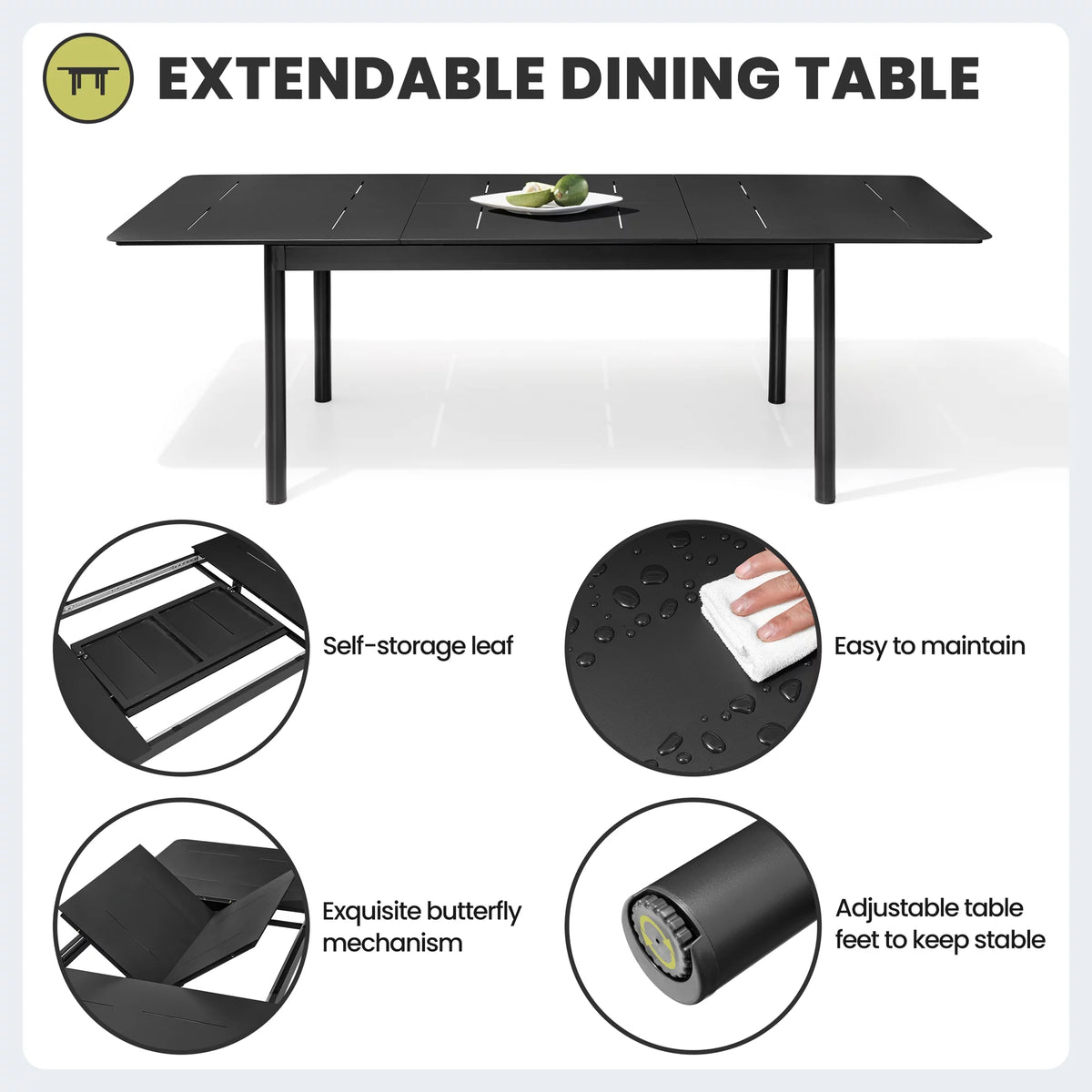 Expandable Aluminum Outdoor Dining Table D9235