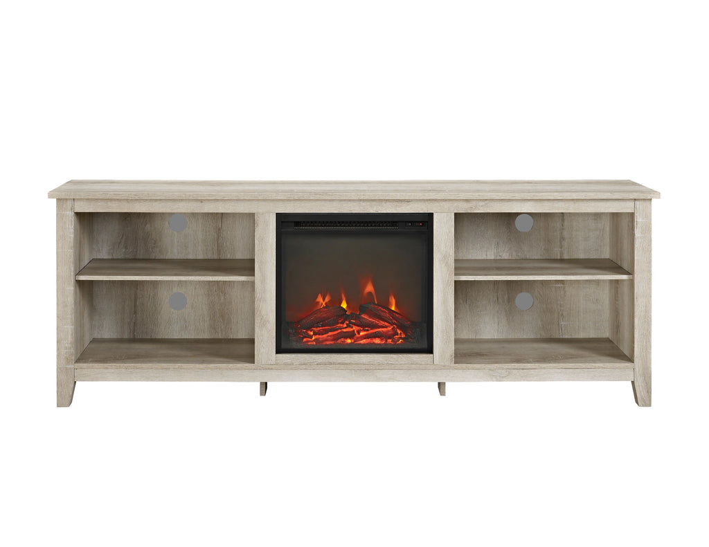 White Oak Open Storage Fireplace TV Stand I55677