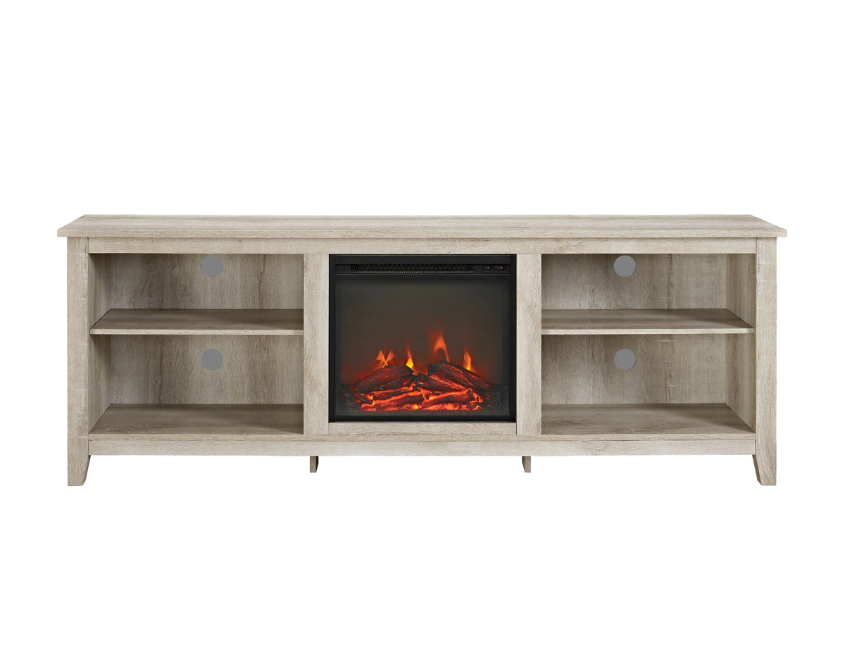 White Oak Open Storage Fireplace TV Stand I55677