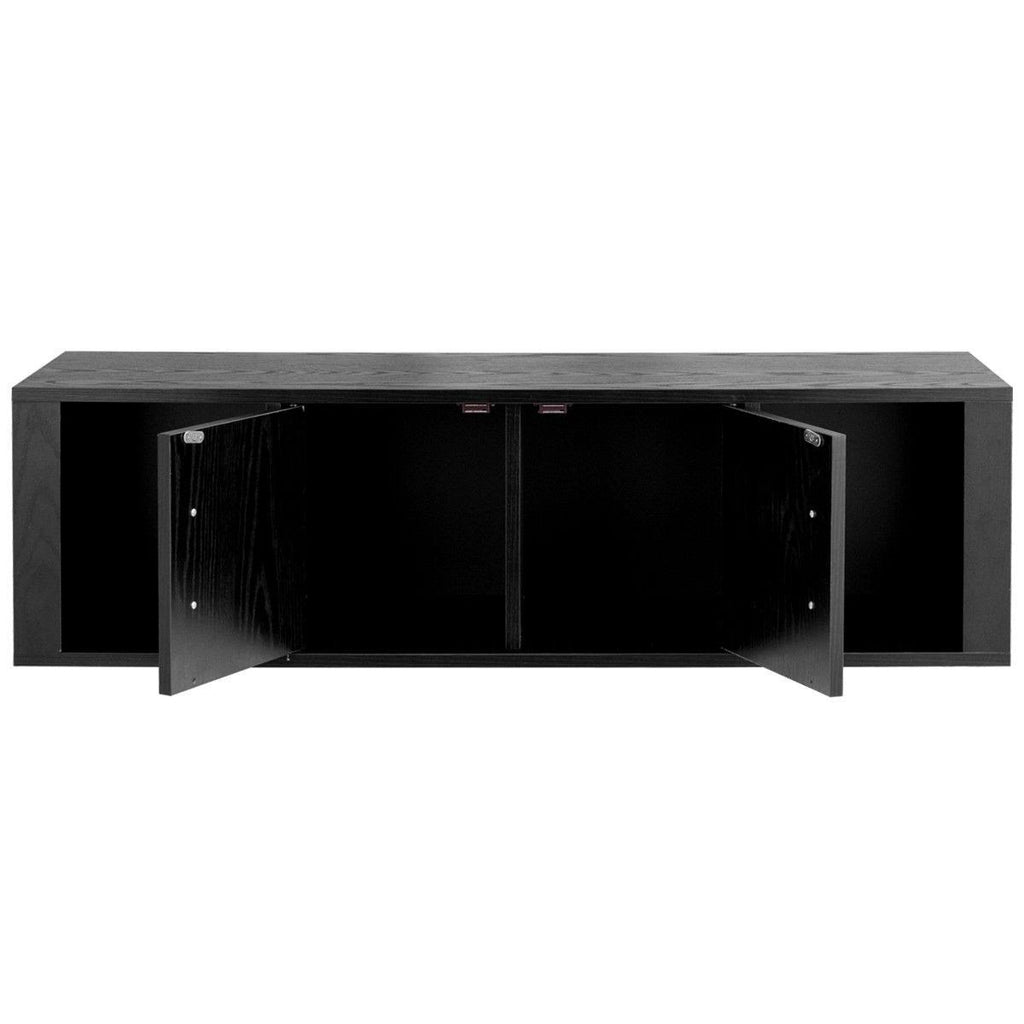 Black Wall Mounted Floating Desk Hutch Cabinet with 2 Door Storage Shelves P5193
