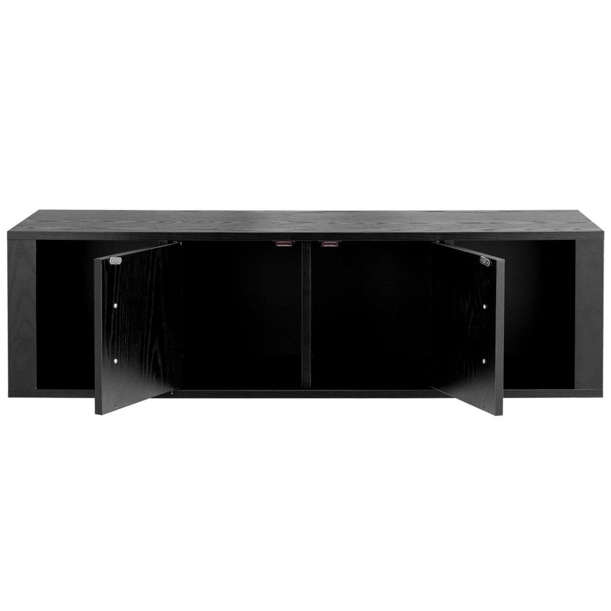 Black Wall Mounted Floating Desk Hutch Cabinet with 2 Door Storage Shelves P5193